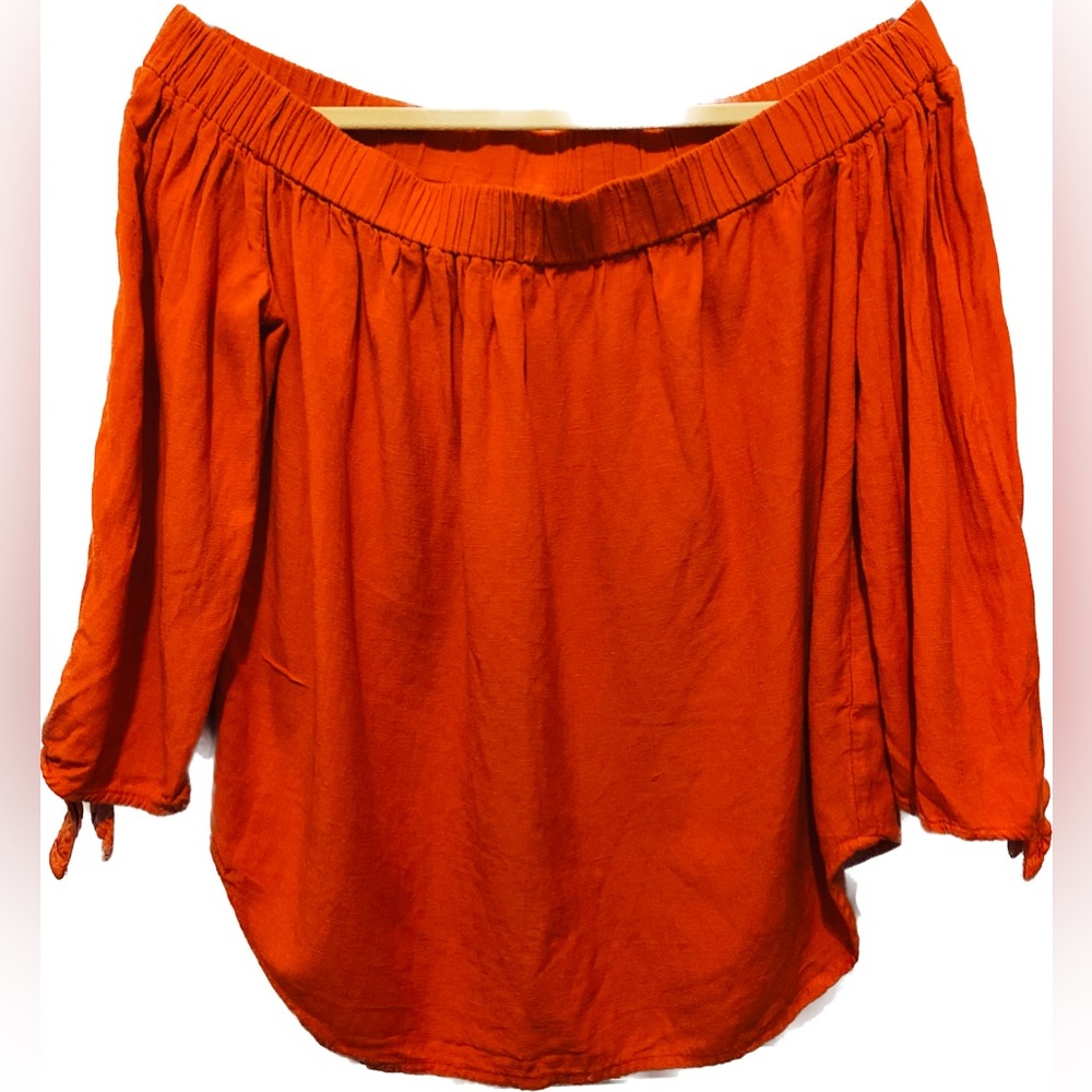 Old Navy off the shoulder blouse in orange linen